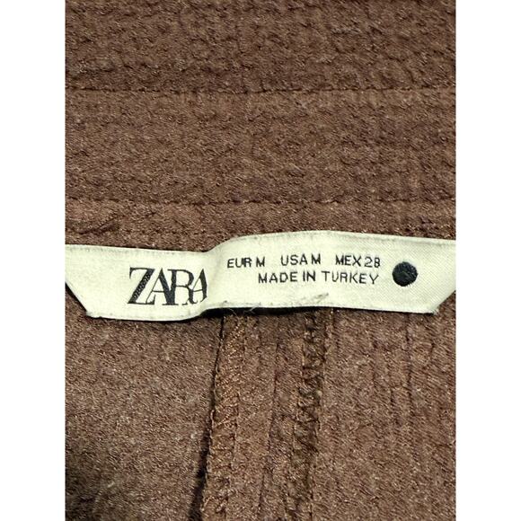 Zara Casual Pants Stretch Textured Zip Waist Womens Size Medium Dusty Rose Brown - Picture 2 of 7